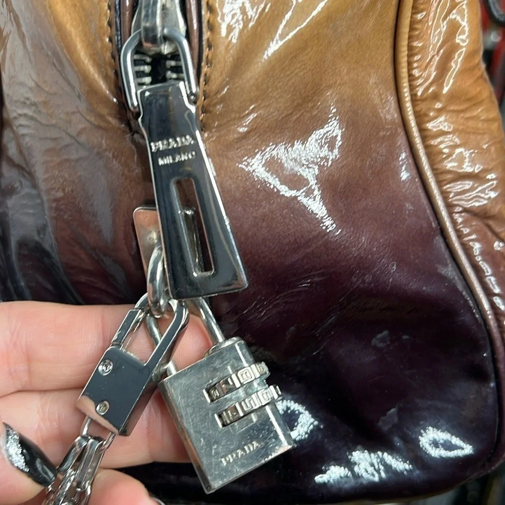 Prada Brown Vernice Sfumata Ombré Patent Leather Satchel Crossbody Bag